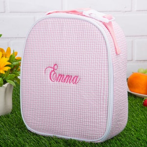 Personalisierte Brotbeutel, Seersucker Lunch bag, Lunch Box für Kinder, Monogramm Lunch Bag Kinder Jungen & Mädchen Bestickte Lunch box Back to School