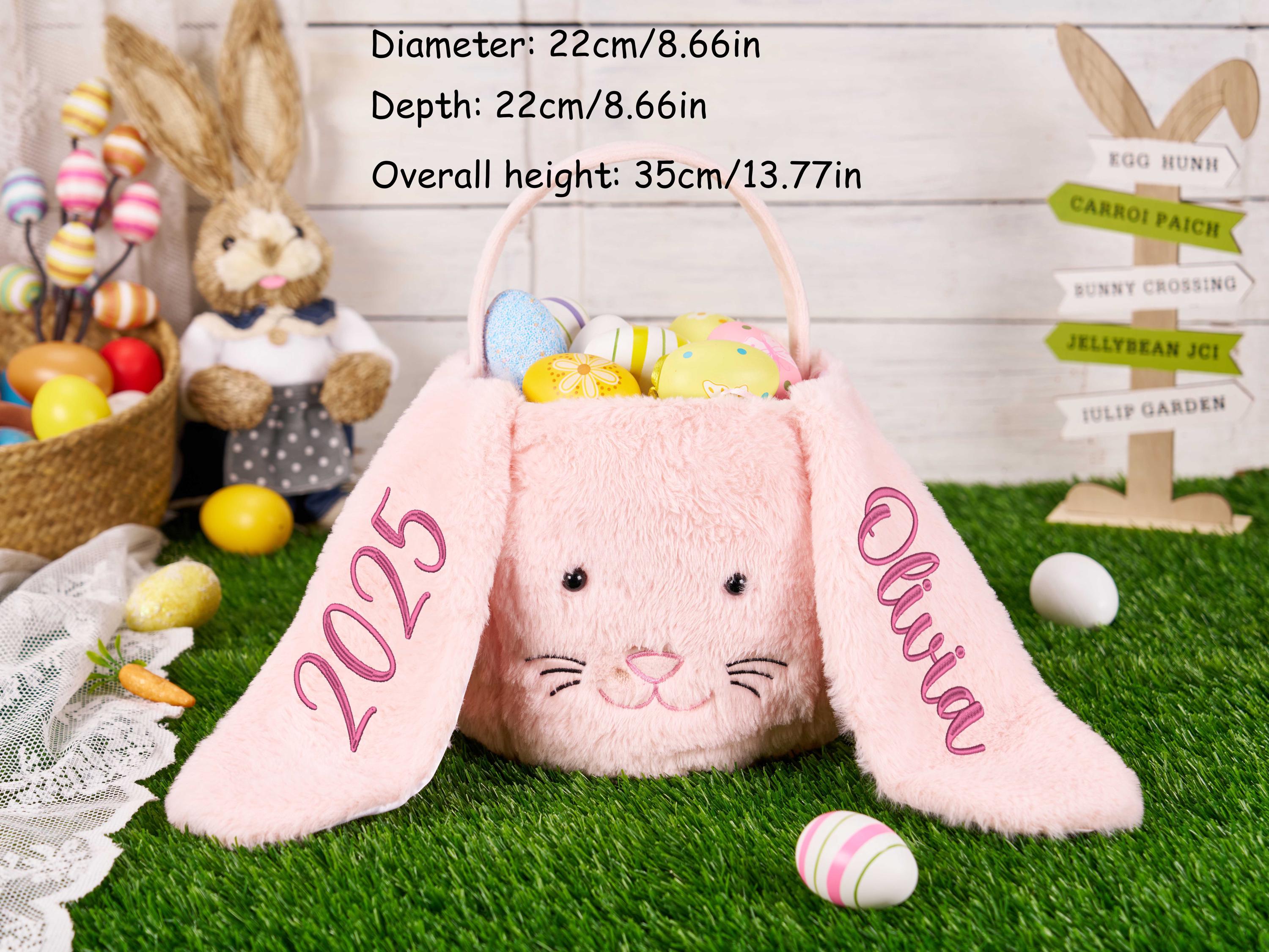 Discover Personalized Plush Easter Basket, Embroidered Easter Bucket, Kids Bunny Basket with Name, Custom Easter Bag, Easter Gift for Kids Girls Boys