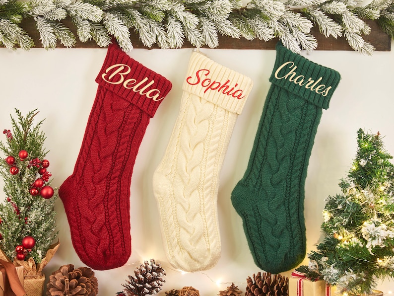 Personalized Christmas Stockings, Embroidered Stocking, Christmas Gift, Knitted Name Stockings, Monogram Family Stockings, Holiday Stockings zdjęcie 6
