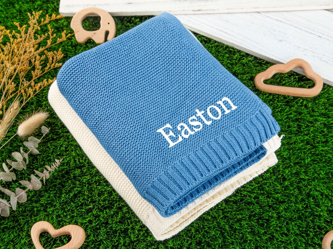 Monogrammed Baby Blanket, Knit Baby Blanket, Embroidered Blanket