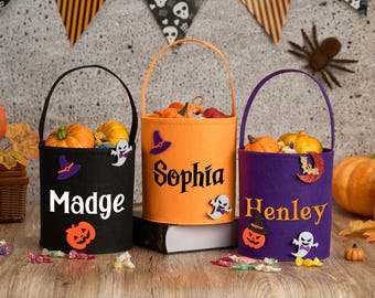 Personalized Trick or Treat Bag,Halloween Basket,Felt Halloween Candy Bucket,Halloween Kids Bucket,Pumpkin Bag,2025Halloween,Gift for Kid