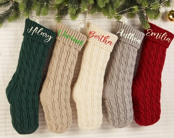 Personalized Stockings, Knitted Christmas Stocking, Embroidered Family Stockings, Custom Holiday Stocking, Christmas Gift, Xmas Tree Decor