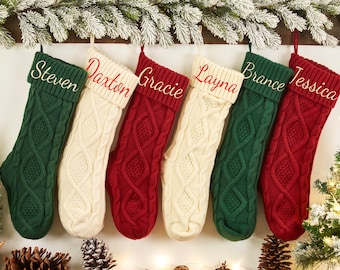 Personalized Christmas Stockings, Embroidered Holiday Stocking, Christmas Gift, Knitted Stocking, Monogram Family Stockings, Xmas Decoration
