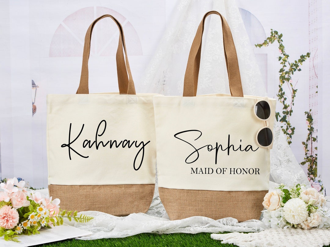 Bridesmaid Tote Bags, Personalized Canvas Tote Bag, Maid of Honor Gifts ...