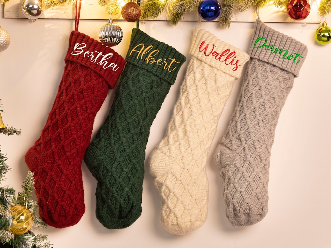 Personalized Knitted Stockings, Embroidered Christmas Stocking