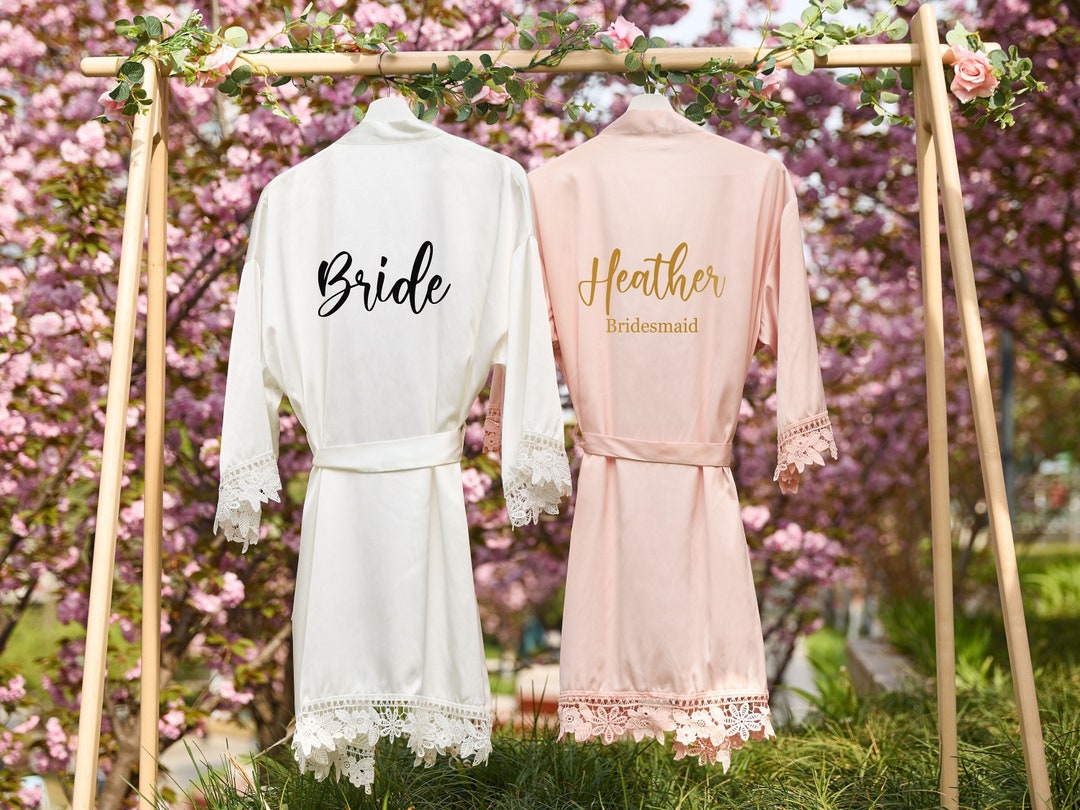 Lace Bridesmaid Robes, Personalized Bridal Robe, Silky Satin Robe ...