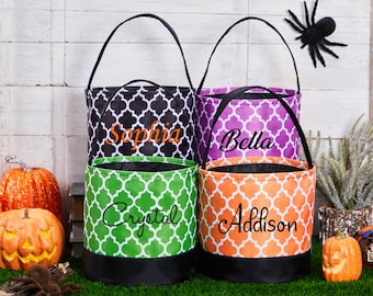 Personalized Halloween Bucket, Trick or Treat Bag, Monogrammed Halloween Basket with Name, Halloween Gift for Kids, Tote, Candy Bucket Bag