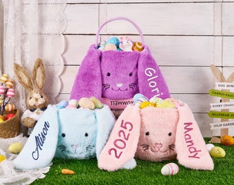Personalized Easter Basket, Monogram Easter Bucket, Embroidered Bunny Basket with Name, Easter Gift for Kids, Custom Girls & Boys Easter Bag