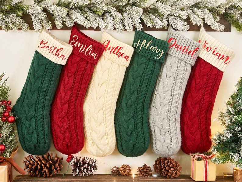 Personalized Christmas Stockings, Embroidered Stocking, Christmas Gift, Knitted Name Stockings, Monogram Family Stockings, Holiday Stockings zdjęcie 1