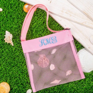 Embroidered Seashell Bag,Personalized Mesh Sea Shell Bag,Monogram Shell Mesh Bag,Kids Beach Bag, Shell Tote,Seashell Tote Bag,Pool Toy Bags zdjęcie 5