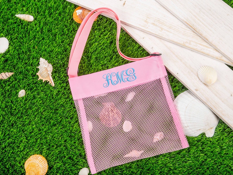 Embroidered Seashell Bag,Personalized Mesh Sea Shell Bag,Monogram Shell Mesh Bag,Kids Beach Bag, Shell Tote,Seashell Tote Bag,Pool Toy Bags zdjęcie 5