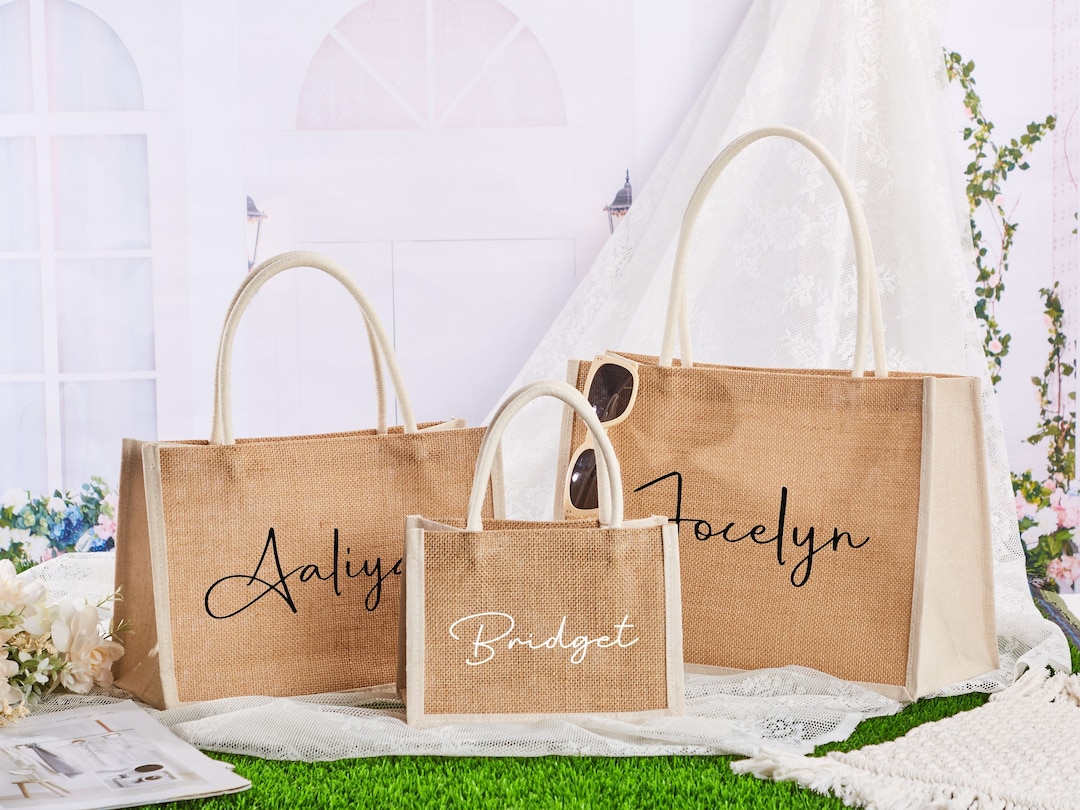 Personalized Burlap Tote Bag, Custom Bridesmaid Gifts Bag, Monogram ...