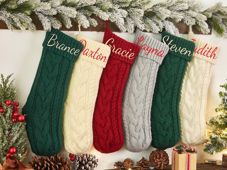 Personalized Christmas Stockings, Embroidered Stocking, Christmas Gift, Knitted Name Stockings, Monogram Family Stockings, Holiday Stockings zdjęcie 3