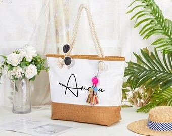 Gepersonaliseerde jute draagtas, draagtas monogram, draagtas huwelijksreis, jute draagtas, cadeautas bruidsmeisje, bakken bruidsfeest, huwelijkscadeau, cadeau voor haar