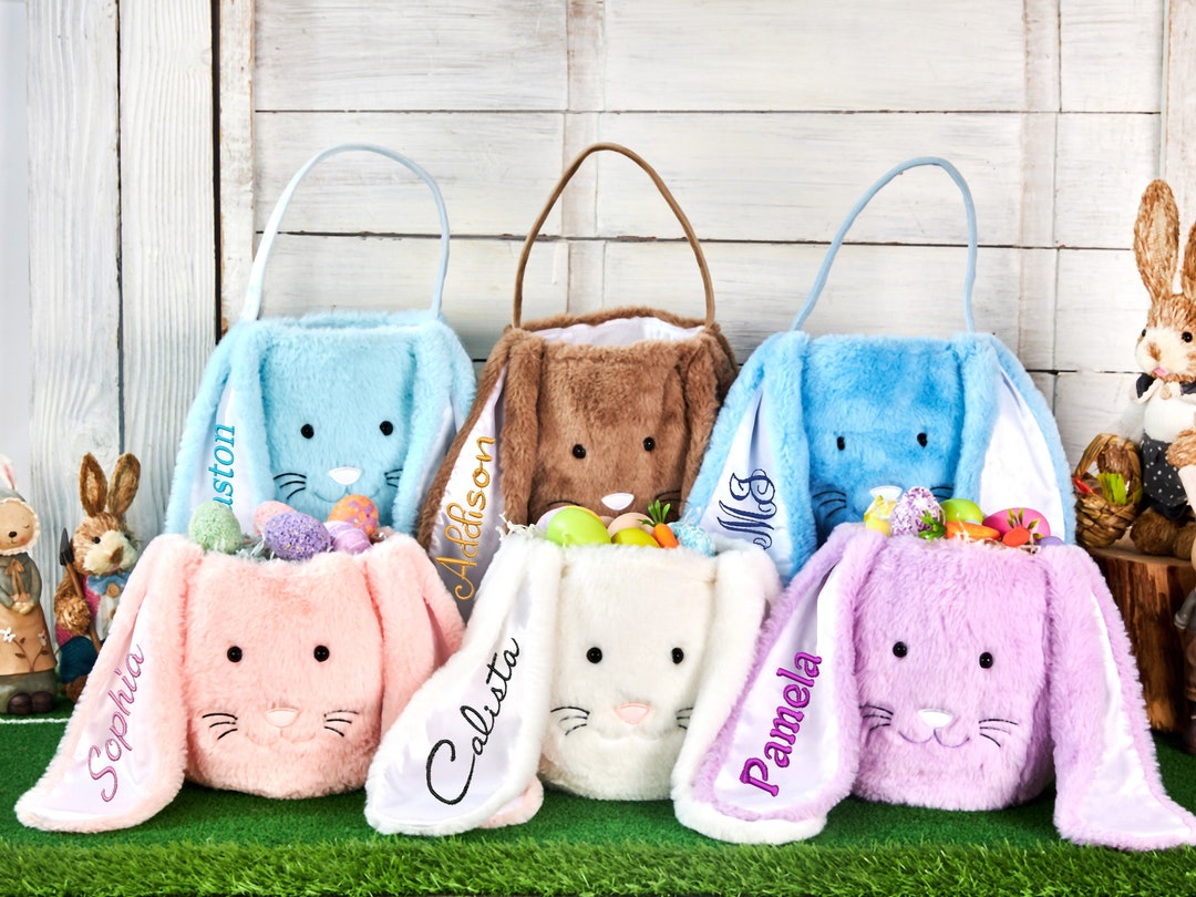 Personalized Plush Easter Basket, Embroidered Easter Bucket, Kids Bunny ...