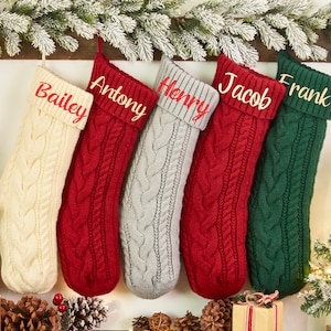 Personalized Christmas Stockings, Embroidered Stocking, Christmas Gift, Knitted Name Stockings, Monogram Family Stockings, Holiday Stockings zdjęcie 4