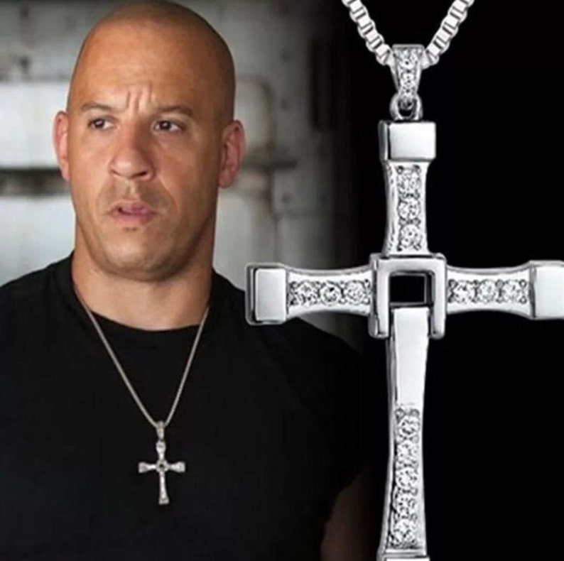 MENS SILVER CROSS Necklace Pendant Fast Furious Dominic Toretto Chain