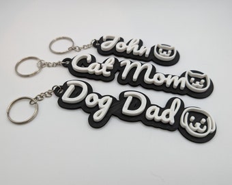 Personalized Keychain with Custom Text, Cat ad Dog Design | 3D Printed