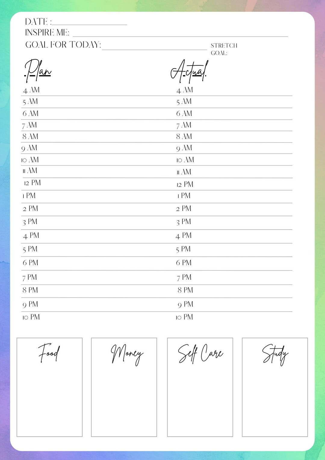 Daily Hourly Calendar With Daily Review Page Printable - Etsy