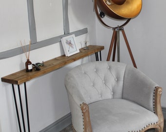 Holz Konsole SlimTable mit Haarnadel Beinen, Nachhaltiges Gerüstbrett, Flur Eingang, Heizkörperabdeckung, Handgemacht, Rustikal