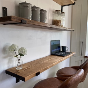 Oversized 35cm Wide Wall Mounted Breakfast Bar on Stylish Steel Brackets with a Copper Finish.