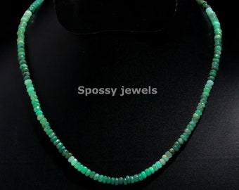 Genuine Chrysoprase Beads Necklace, 4-5 mm Chrysoprase Faceted Rondelle Beads Necklace, Green Stone Necklace, Semi Precious Beads Necklace