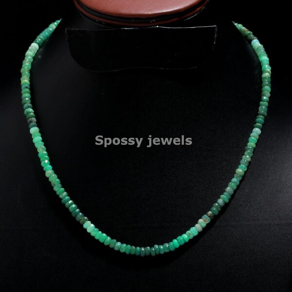 Genuine Chrysoprase Beads Necklace, 4-5 mm Chrysoprase Faceted Rondelle Beads Necklace, Green Stone Necklace, Semi Precious Beads Necklace