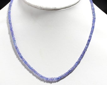 Tanzanite Crystal Necklace, 3-4 mm Faceted Rondelle Beads Jewelry, Natural Gemstone Beaded Necklace, Handmade Crystal Jewelry, Gift for Wife