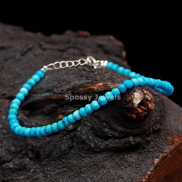 Natural Turquoise Gemstone Bracelet, Balancing Bracelet, 925 Sterling Silver Beaded Anklet, Handmade Adjustable Bracelet, Best Wedding Gift