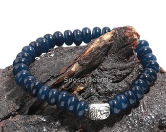 Blue Sapphire Quartz Beaded Bracelet, Healing Beads & Yoga Beads Bracelet, Sapphire Energy Bracelet With Buddha Charm, September Birthstone