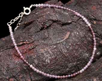 Bracelet de perles ombragées en spinelle violet délicat, bracelet de cheville et bracelet de cheville en spinelle violet fait main minimaliste 2 mm, argent sterling, cadeau de Noël