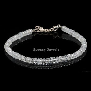 Natural Clear White Topaz Beads Bracelet/Anklet, Goddess Crystal Bracelet, Healing Stones Silver Adjustable Bracelet Feminine Energy Jewelry