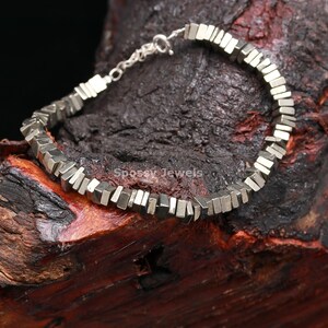 Natural Pyrite Crystal Beads Bracelet - Pyrite Heishi Gemstone Bracelet - Protective Bracelet -Fancy Sterling Silver Bracelet Gift for women