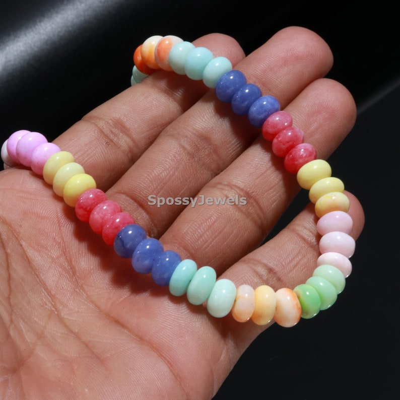 CANDY OPAL NECKLACE, Beautiful Mix Colorful Opal Gemstone Beads Necklace, 8mm Rondelle Smooth Beads Necklace, Gemstone Choker For Girls's image 2