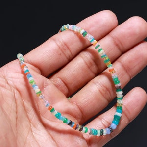 Multi Ethiopian Smooth Beads Necklace, 3-4mm Ethiopian Multi Fire Rondelle Beads Necklace, Flashy Stone Jewelry, AAA+ Opal Silver Necklace