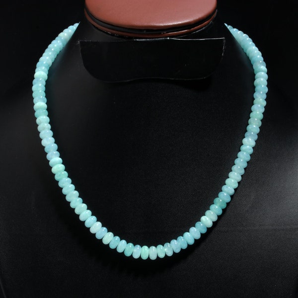 Beautiful Milky Aquamarine Quartz Necklace, 8 mm Smooth Rondelle Beads Necklace, March Birthstone, Aquamarine Jewelry, Baby Blue Aquamarine