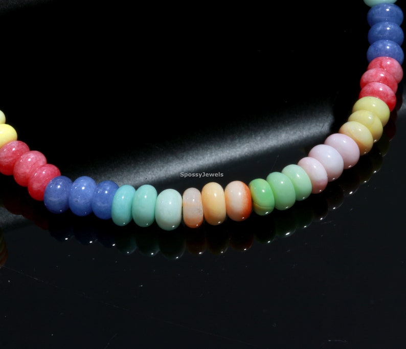 CANDY OPAL NECKLACE, Beautiful Mix Colorful Opal Gemstone Beads Necklace, 8mm Rondelle Smooth Beads Necklace, Gemstone Choker For Girls's image 4