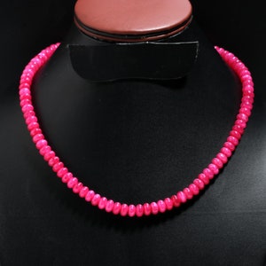 Hot Pink Chalcedony Smooth Rondelle Beads Necklace, 8 mm Pink Gemstone Necklace, Sterling Silver Necklace, Chalcedony Crystal Necklace, Gift