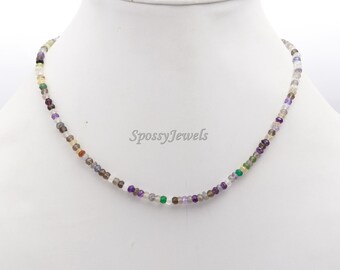 Natural Multi Gemstone Necklace, 925 Sterling Silver Adjustable AAA+ Multi Disco Beaded Necklace, Top Quality Handmade Jewelry, Summer Gift