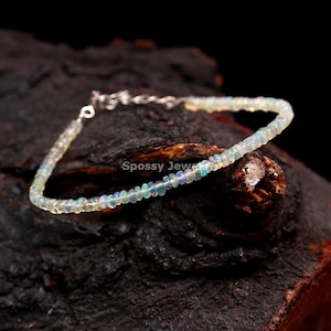 Natural Ethiopian Fire Opal Smooth Beads Bracelet/Anklet - Precious Flashy Welo Opal Gemstone Bracelet - Dainty Sterling Silver Bracelet