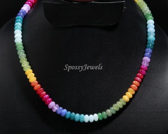 Splendida collana di perline con pietre preziose miste, collana dal design arcobaleno, collana fatta a mano con più perline, gioielli di dichiarazione con perline di quarzo semplice arcobaleno