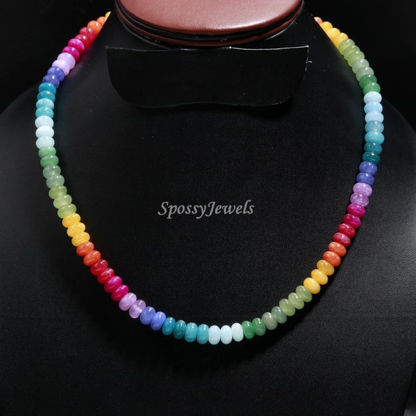 Prachtige mix van edelsteen kralen ketting, regenboog ontwerpen ketting multi kralen handgemaakte ketting, regenboog effen quartz kraal statement sieraden