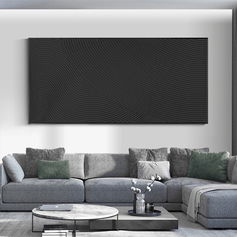 3D Textured Painting Black Textured Wall Art Black Abstract Etsy