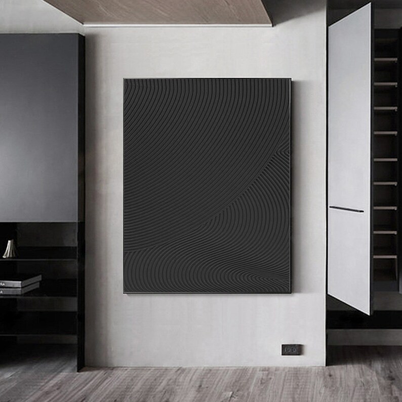 3D Textured Painting Black Textured Wall Art Black Abstract Etsy