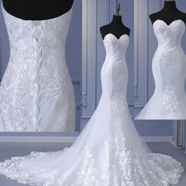 Sweetheart wedding dress, Mermaid wedding dress, Corset lace up back wedding dress, Custom wedding dress, Exquisite wedding gown.