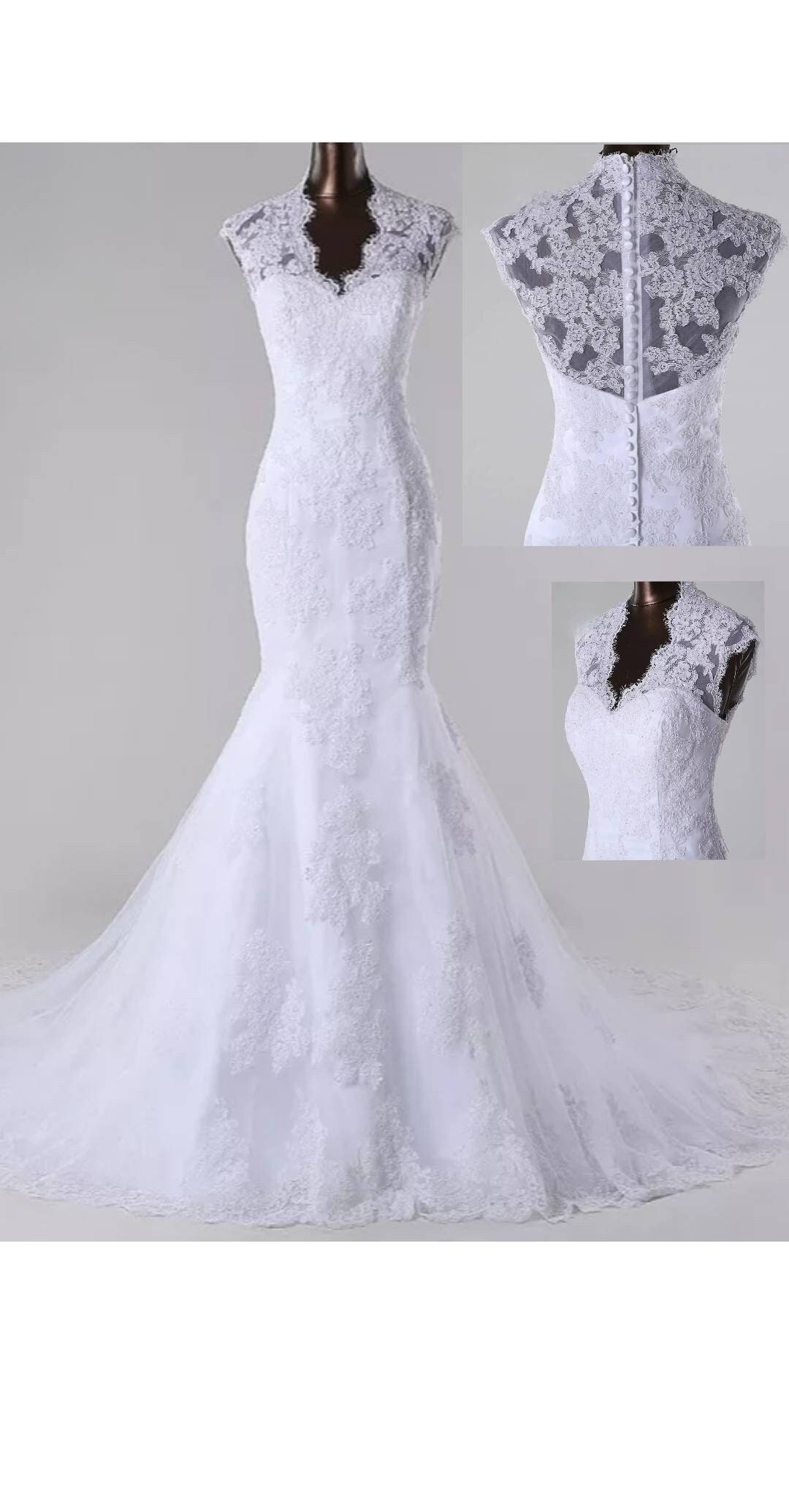 V-neck Mermaid Wedding Dress with Floral Bearings Straps