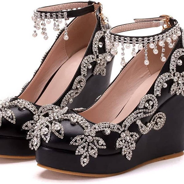 blue wedge bridal shoes