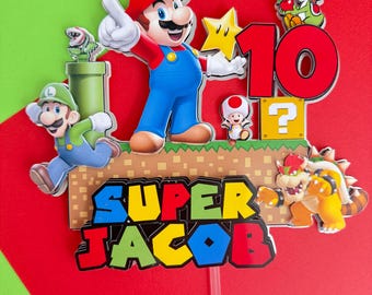 Mario Birthday Cake Topper, Video Game Party Decoration, Custom Gamer Decor