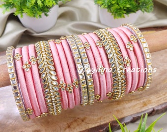 Pink color silk thread bangles discount