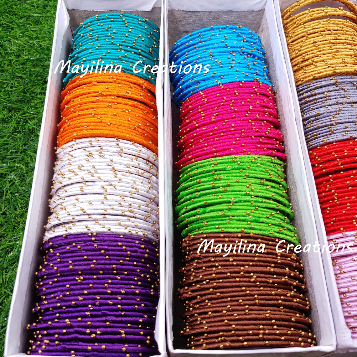 Buy Multicolor Silk Thread Metal Bangles Set of 24 Bangles Online in ...